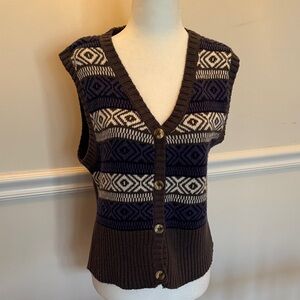 Elegant V-Neck Sweater Vest in Brown and Blue